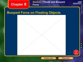 Buoyant Force on Floating Objects Chapter  8 Section 1  Fluids and Buoyant Force 