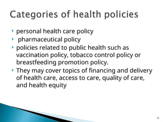 Health Policy Topic Examples Health policy and its types and relevance to public health | PPT