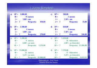 ( Juros Simples)




     Elaborado por : Profº Paulo
      Roberto Silva dos Santos
 
