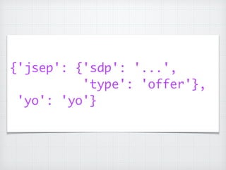 {'jsep': {'sdp': '...',	
'type': 'offer'},	
'yo': 'yo'}
 