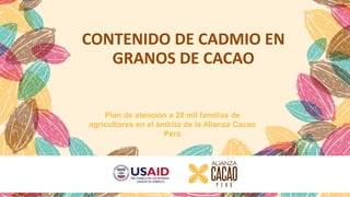 CONTENIDO DE CADMIO EN
GRANOS DE CACAO
Plan de atención a 20 mil familias de
agricultores en el ámbito de la Alianza Cacao
Perú
 