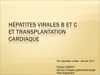 DU hépatites virales  Janvier 2011 Pascal LEBRAY Service d’hépato-gastroentérologie Pitié-Salpêtrière 