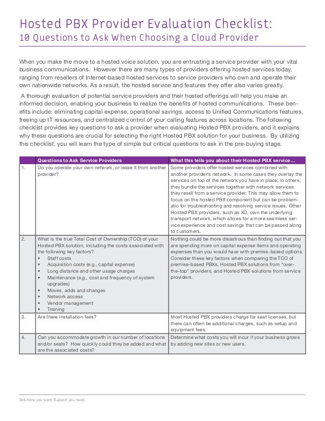 Hosted PBX Service Provider Checklist