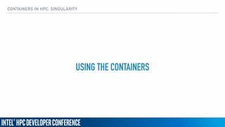 CONTAINERS IN HPC: SINGULARITY
USING THE CONTAINERS
 