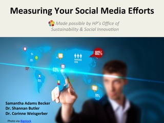 Measuring	
  Your	
  Social	
  Media	
  Eﬀorts	
  
                                	
  	
  	
  	
  Made	
  possible	
  by	
  HP’s	
  Oﬃce	
  of	
  	
  
                                   Sustainability	
  &	
  Social	
  Innova;on	
  




Samantha	
  Adams	
  Becker	
  
Dr.	
  Shannan	
  Butler	
  
Dr.	
  Corinne	
  Weisgerber	
  
 Photo	
  via	
  Bigstock	
  
 