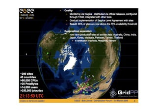 Enabling Grids for E-sciencE




 Archeology
 Astronomy
 Astrophysics
 Civil Protection
 Comp. Chemistry
 Earth Sciences
 Finance
 Fusion
 Geophysics
 High Energy Physics
 Life Sciences
 Multimedia
 Material Sciences
 …

EGEE-II INFSO-RI-031688                                  EGEE07, Budapest, 1-5 October 2007   4
 