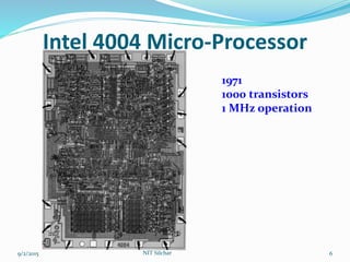 Intel 4004 Micro-Processor
9/2/2015 NIT Silchar 6
1971
1000 transistors
1 MHz operation
 