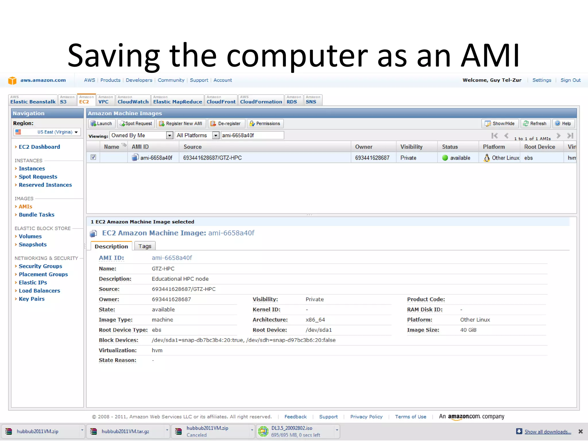 Saving the computer as an AMI
 