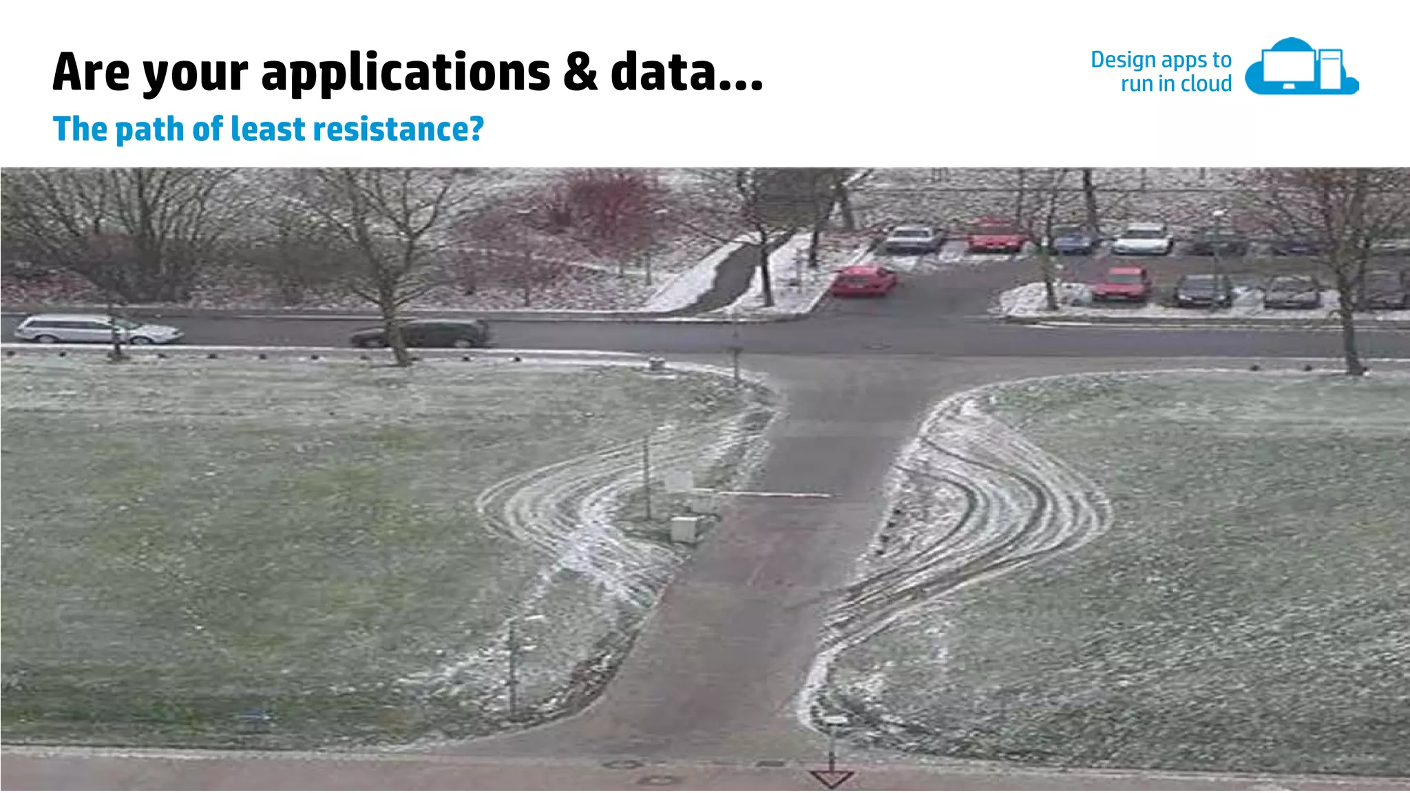 © Copyright 2012 Hewlett-Packard Development Company, L.P. The information contained herein is subject to change without notice.17
Are your applications & data…
The path of least resistance?
Design apps to
run in cloud
 