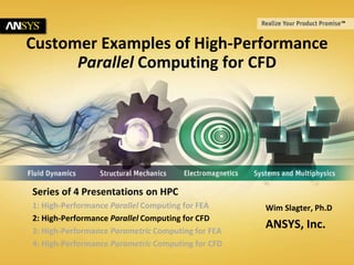 © 2014 ANSYS, Inc. July 11, 20141
Customer Examples of High-Performance
Parallel Computing for CFD
Wim Slagter, Ph.D
ANSYS, Inc.
Series of 4 Presentations on HPC
1: High-Performance Parallel Computing for FEA
2: High-Performance Parallel Computing for CFD
3: High-Performance Parametric Computing for FEA
4: High-Performance Parametric Computing for CFD
 