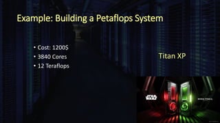 Example: Building a Petaflops System
• Cost: 1200$
• 3840 Cores
• 12 Teraflops
Titan XP
 