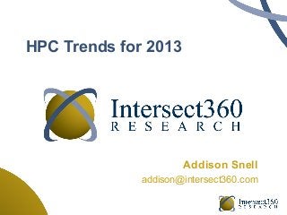 HPC Trends for 2013




                      Addison Snell
              addison@intersect360.com
 
