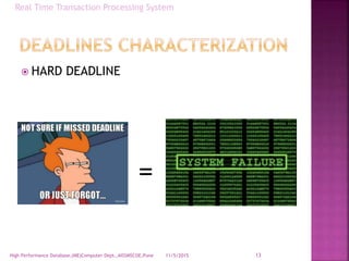  HARD DEADLINE
11/5/2015High Performance Database,(ME)Computer Dept.,AISSMSCOE,Pune 13
=
Real Time Transaction Processing System
 