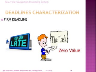  FIRM DEADLINE
11/5/2015High Performance Database,(ME)Computer Dept.,AISSMSCOE,Pune 14
Real Time Transaction Processing System
 