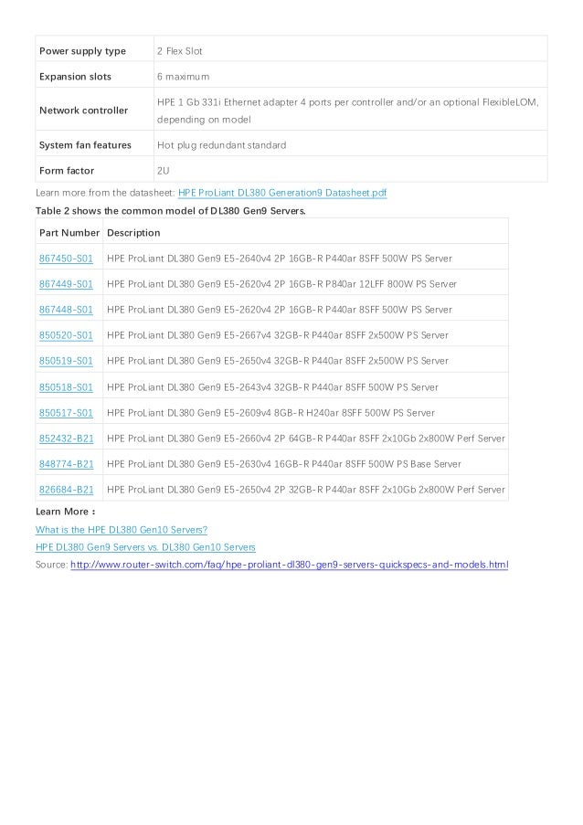 2 charts show you the HPE DL380 Gen9 QuickSpecs and Models