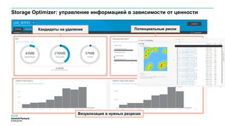 Storage Optimizer: управление информацией в зависимости от ценности
Кандидаты на удаление Потенциальные риски
Визуализация в нужных разрезах
 