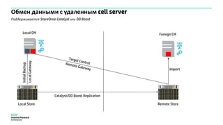 Local Store Remote Store
Local CM Foreign CM
Catalyst/DD Boost Replication
InitialBackup
LocalGateway
Import
Поддерживается StoreOnce Catalyst или DD Boost
Обмен данными с удаленным cell server
 