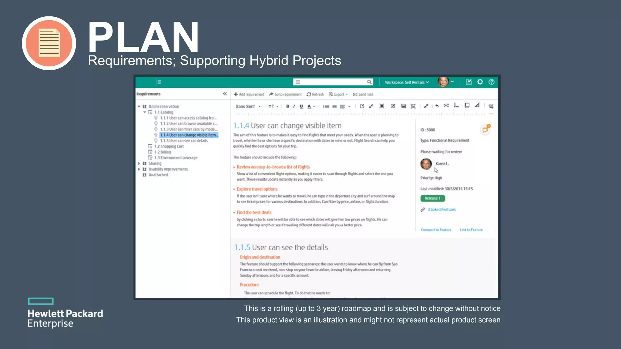 PLANRequirements; Supporting Hybrid Projects This is a rolling (up to 3 year) roadmap and is subject to change without notice This product view is an illustration and might not represent actual product screen 