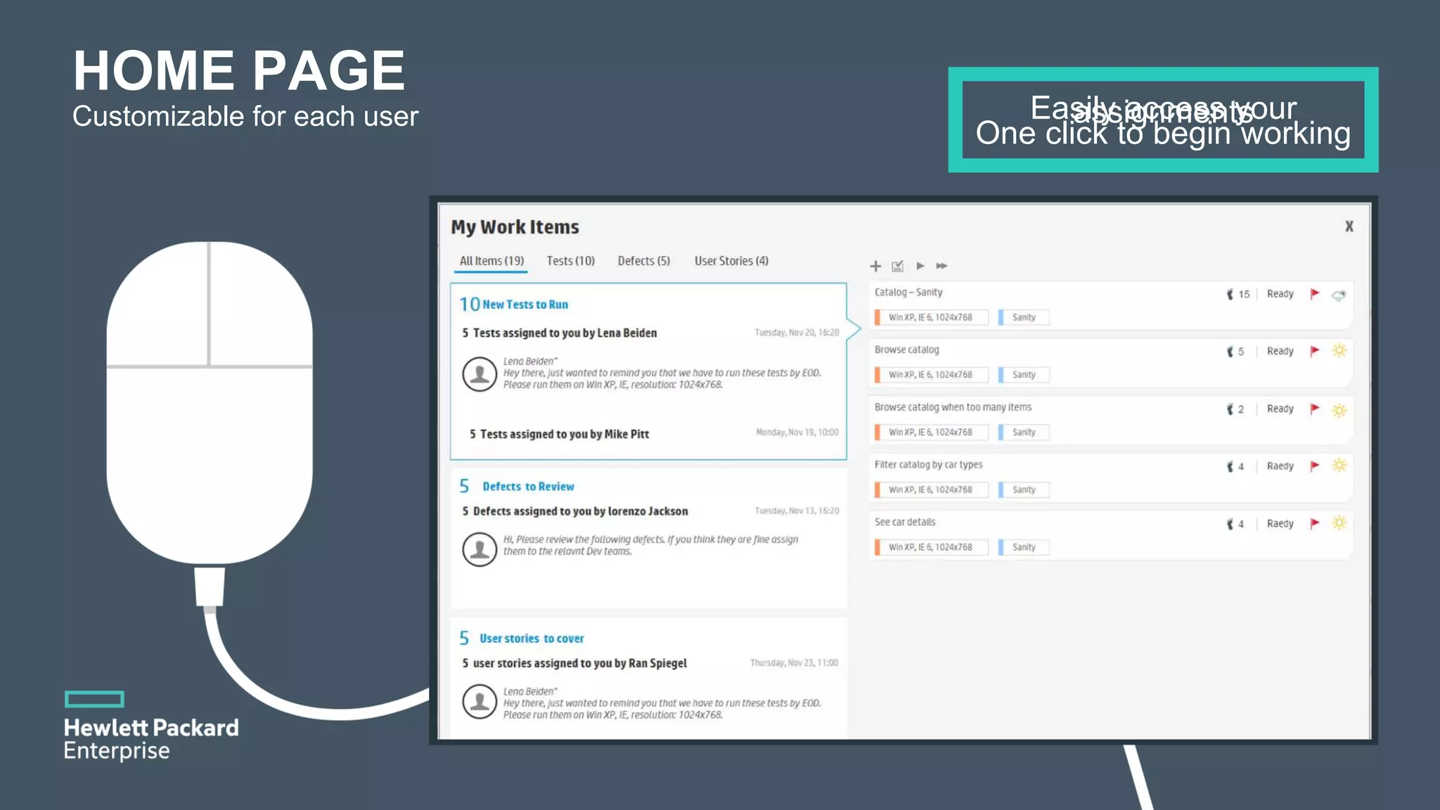 Easily access yourassignments One click to begin working HOME PAGE Customizable for each user 