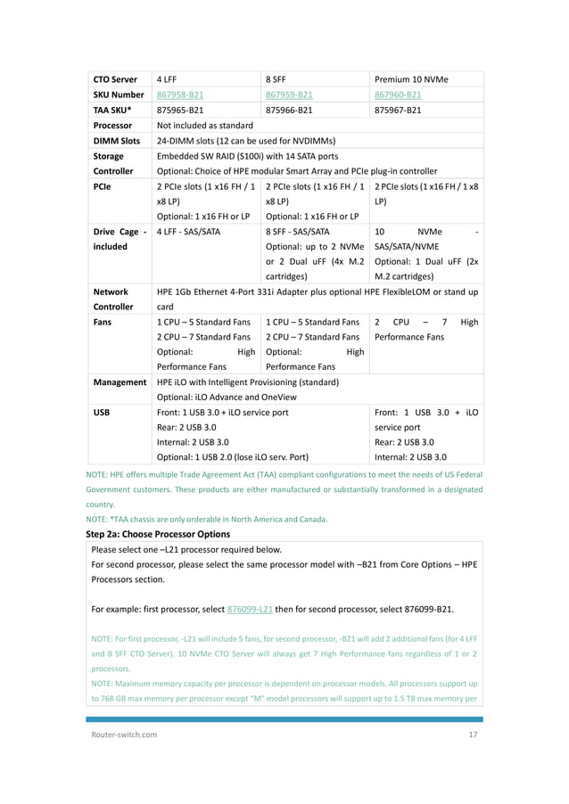 HPE ProLiant DL360 Gen10 Server Data Sheet
