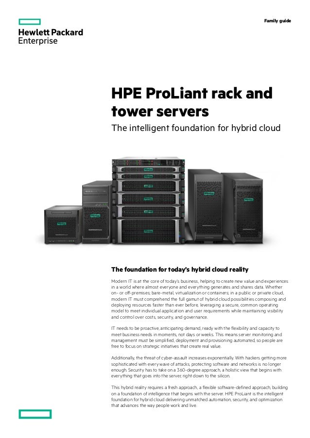 Guia Familiar De Servidores Hpe Gen 10 Proliant En Bastidor Y Torre