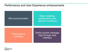 Performance and User Experience enhancements
MQ communication
Data modeling:
performance and
network conditions
Performance
modeling
Easily access message
logs through web
interface
 