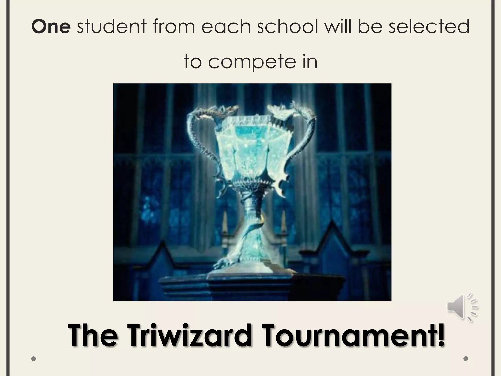 One student from each school will be selected
to compete in
The Triwizard Tournament!
 