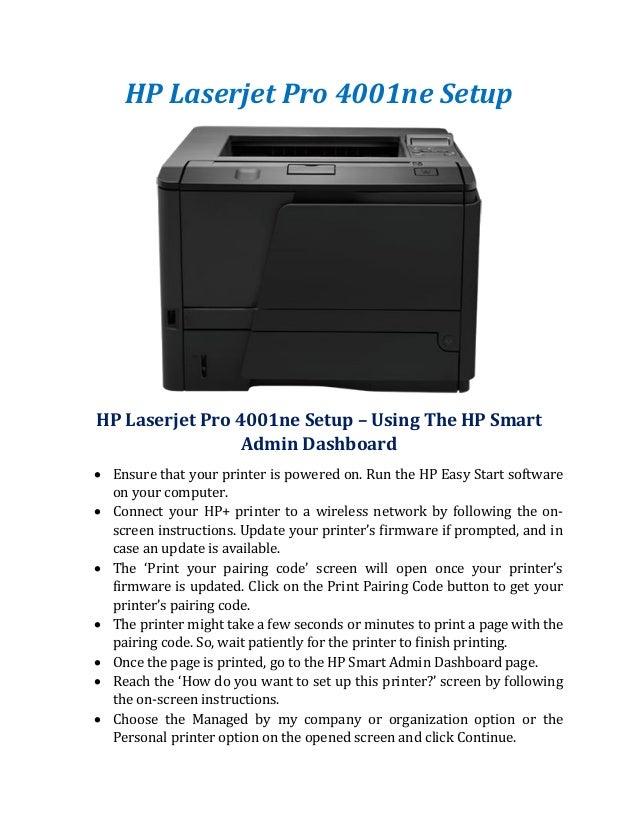 HP Laserjet Pro 4001ne Setup and Install Guide