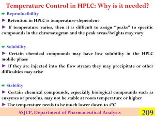 Temperature Control in HPLC: Why is it needed?
 Reproducibility
► Retention in HPLC is temperature-dependent
► If tempera...