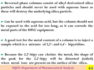  Reversed phase columns consist of alkyl derivatized silica

particles and should never be used with aqueous bases as
the...