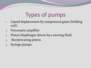 Types of pumps
Disadvantage:
I. These pumps can at best provide pressures up to
1500 pSi .,and cannot be used for gradient...