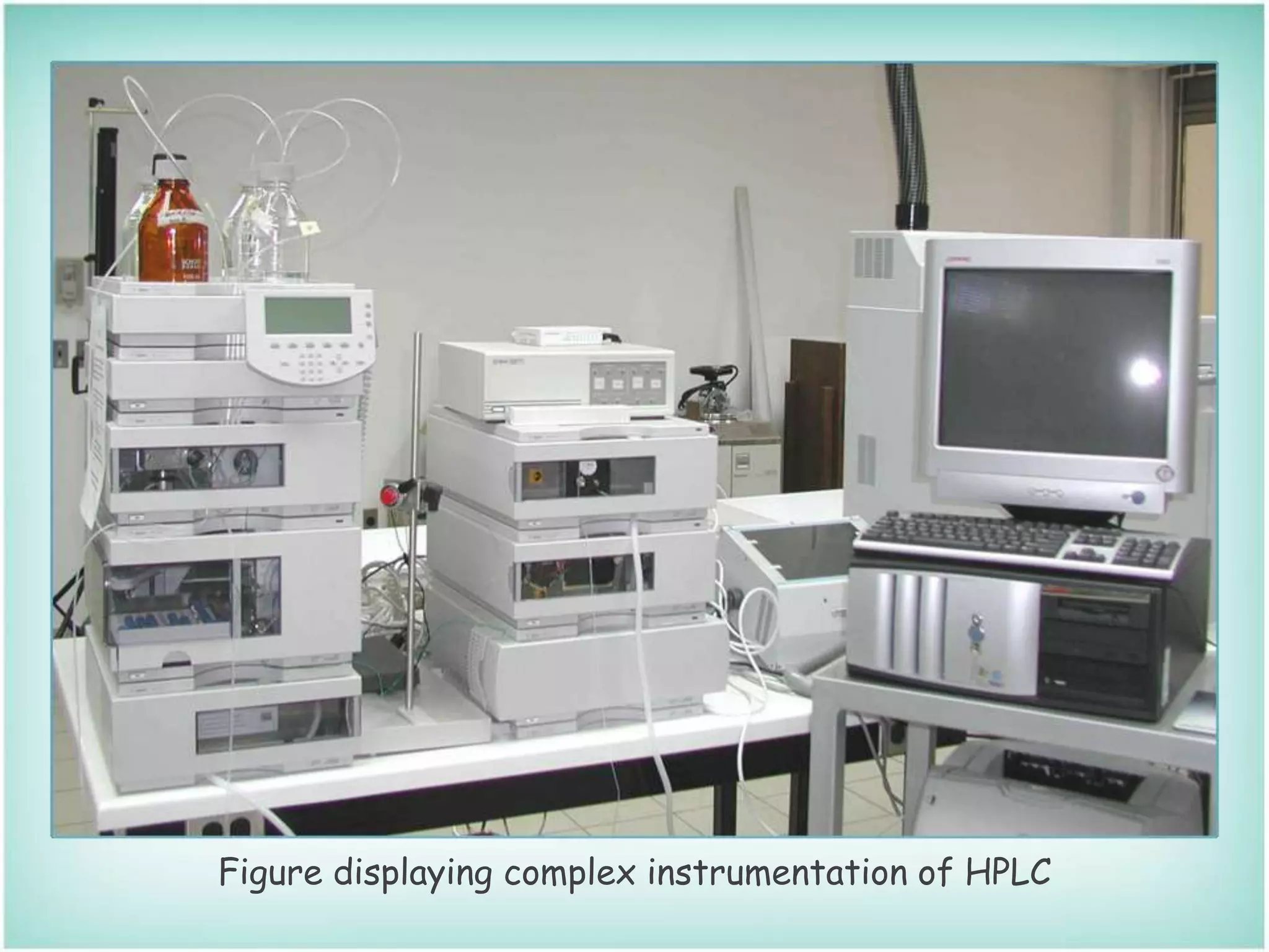 Figure displaying complex instrumentation of HPLC
 