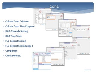 Gamal A. Hamid
Cont.
41
 Column Oven Columns
 Column Oven Time Program
 DAD Channels Setting
 DAD Time Table
 FLD General Setting
 FLD General Setting page 2
 Completion
 Check Method.
 