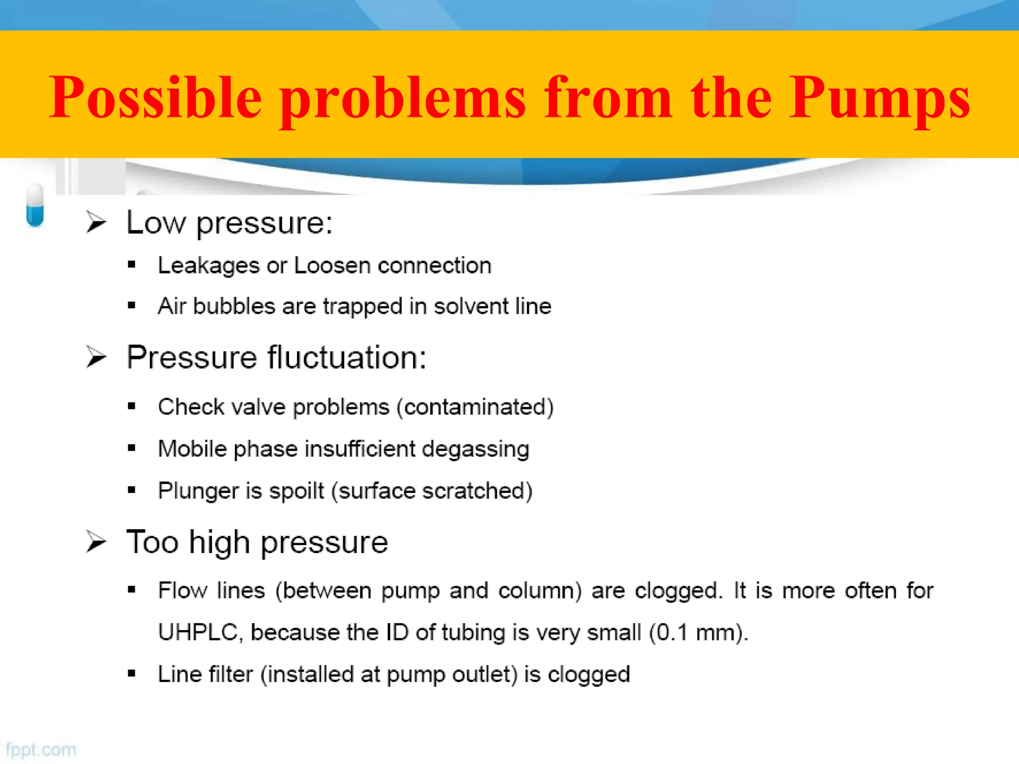 Possible problems from the Pumps
 