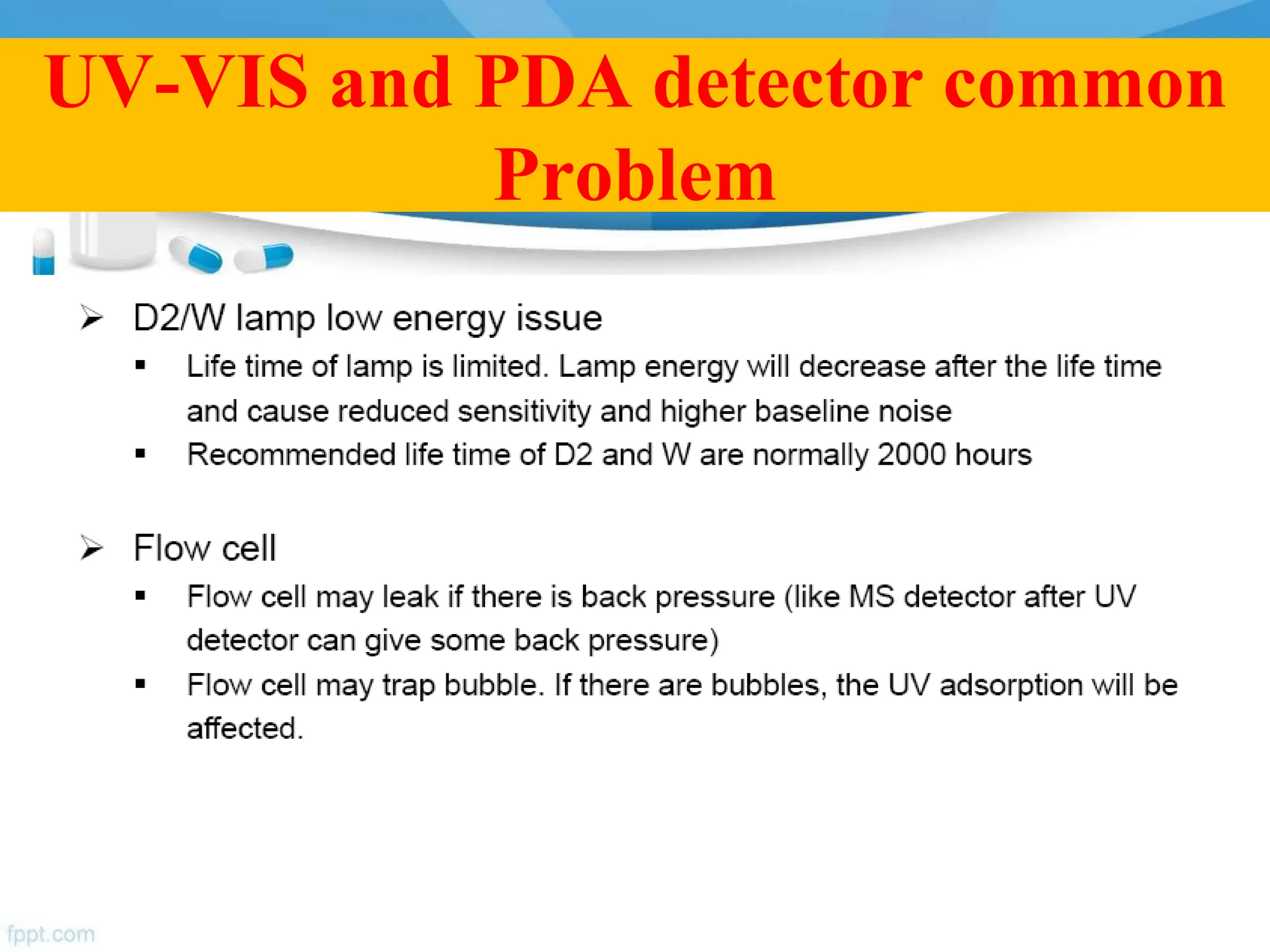 UV-VIS and PDA detector common
Problem
 