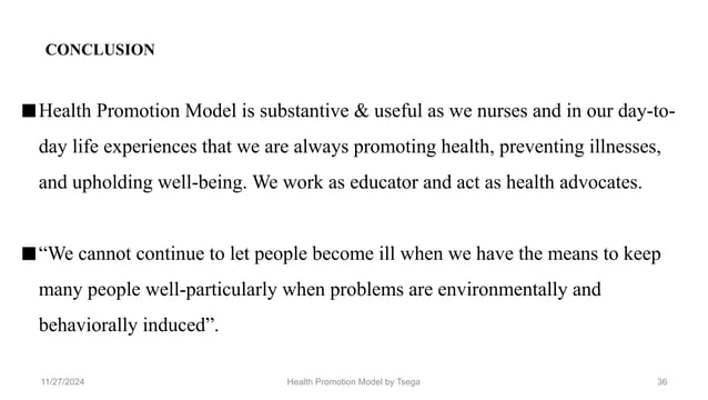 Health promotion model by Nola.J.pender. | PPT