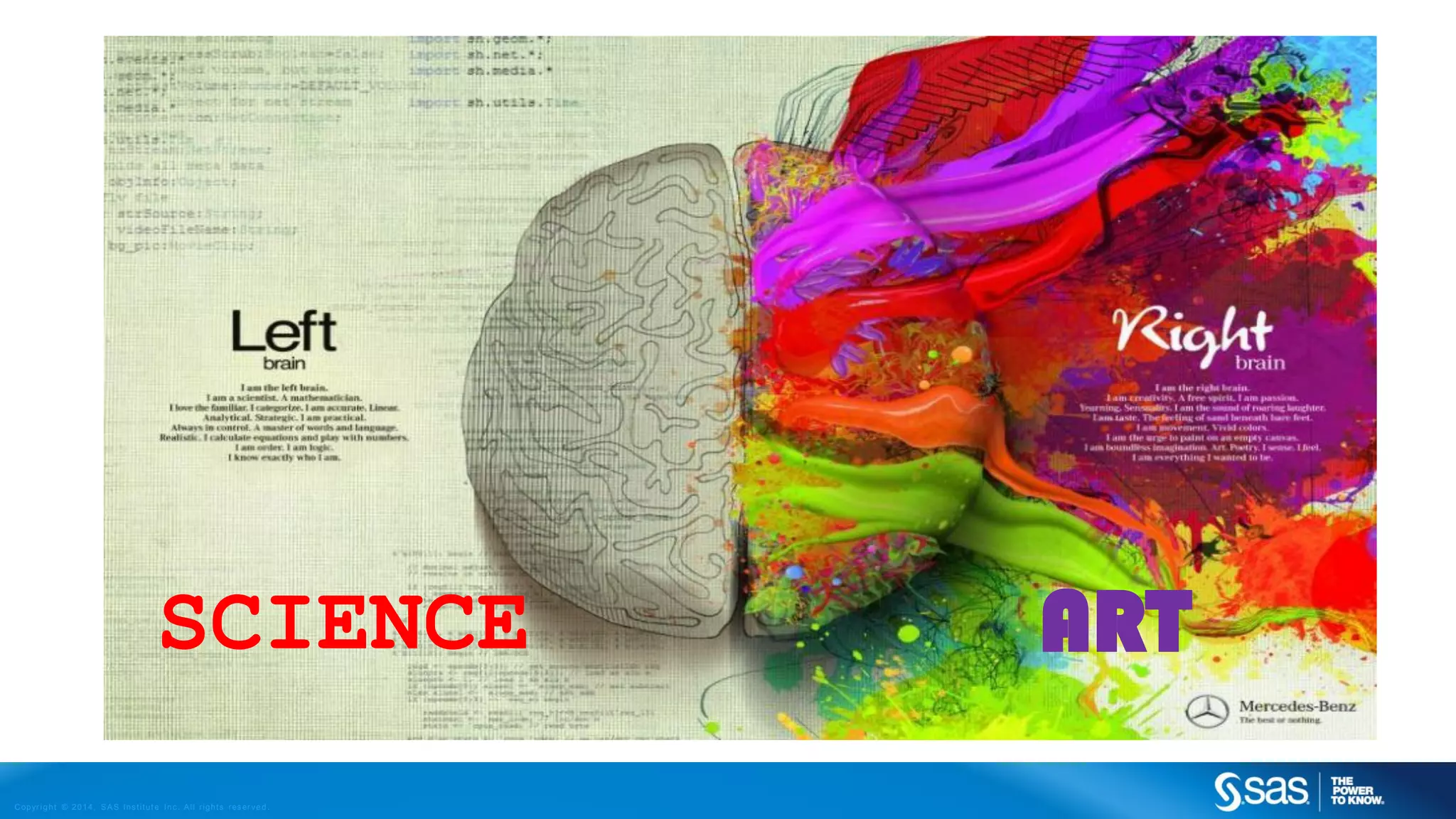 SCIENCE
C op yr i g h t © 2 0 1 4 , S A S I n s t i t u t e I n c . A l l r i g h t s r es er v e d .

ART

 