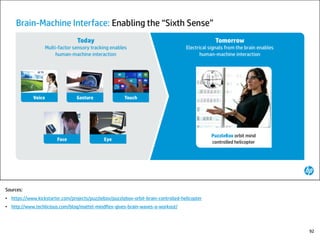 Sources:
• https://www.kickstarter.com/projects/puzzlebox/puzzlebox-orbit-brain-controlled-helicopter
• http://www.techlicious.com/blog/mattel-mindflex-gives-brain-waves-a-workout/
92
 