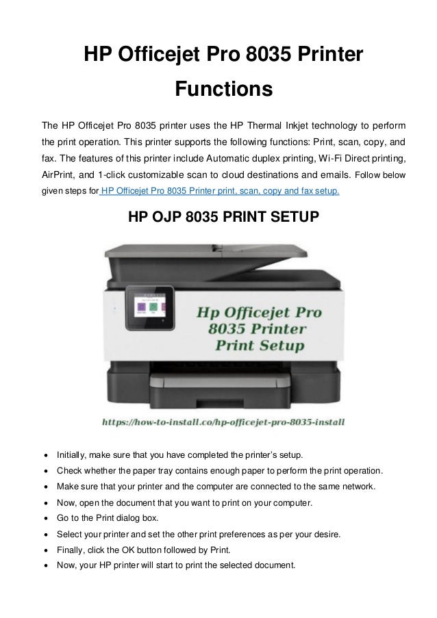 Hp officejet pro 8035 printer functions