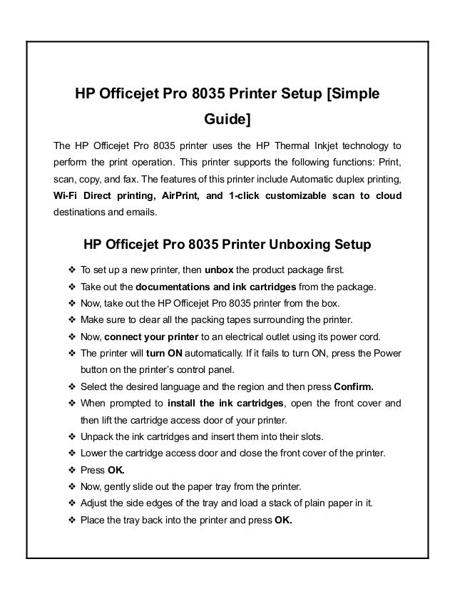 Hp officejet pro 8035 printer setup [simple guide]