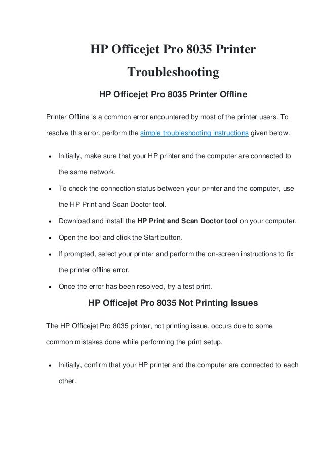 Hp officejet pro 8035 printer troubleshooting