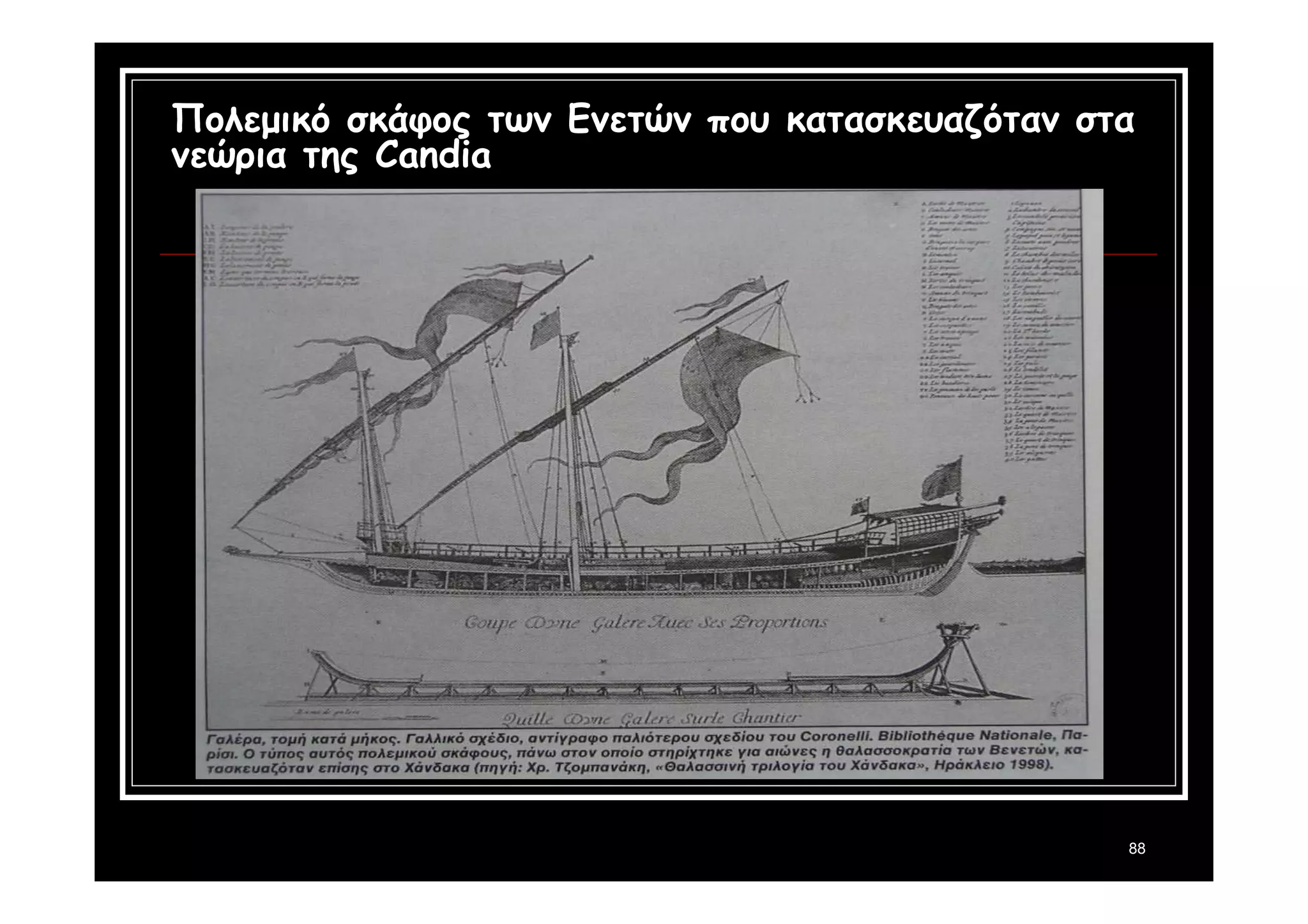 Πολεμικό σκάφος των Ενετών που κατασκευαζόταν στα 
νεώρια της Candia 
88 
 