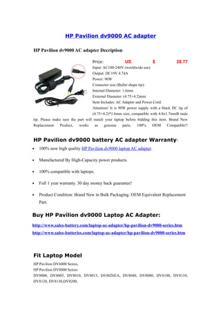 Hp pavilion dv9000 adapter,Power Hp pavilion dv9000 laptop charger | PDF
