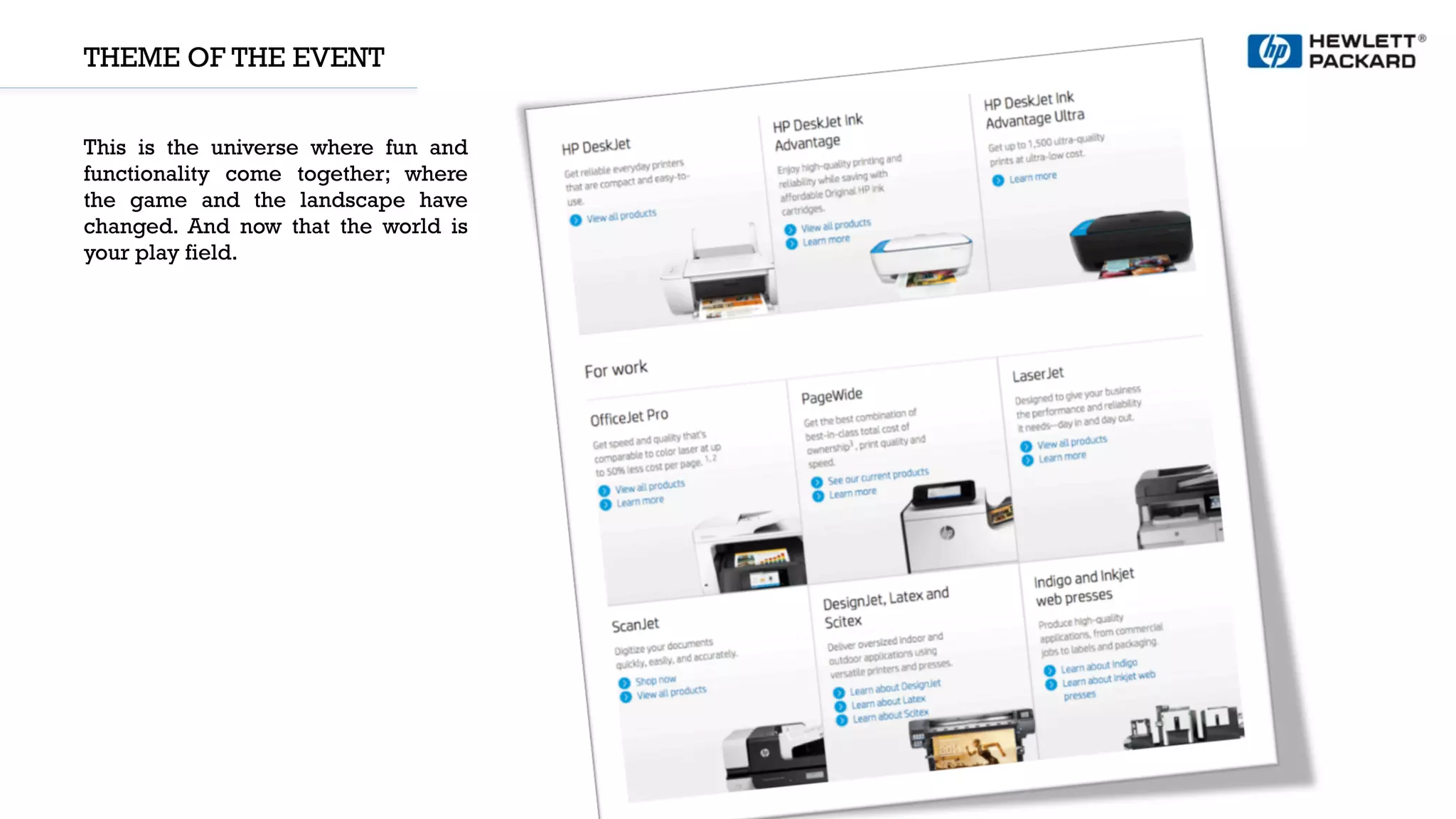THEME OF THE EVENT
This is the universe where fun and
functionality come together; where
the game and the landscape have
changed. And now that the world is
your play field.
 
