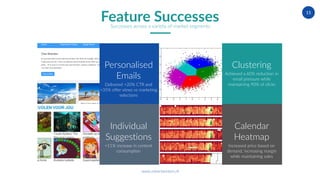www.robertwinters.nl
15
Personalised
Emails
Delivered +20% CTR and
+35% offer views vs marketing
selections
Clustering
Achieved a 60% reduction in
email pressure while
maintaining 90% of clicks
Individual
Suggestions
+11% increase in content
consumption
Calendar
Heatmap
Increased price based on
demand, increasing margin
while maintaining sales
Feature SuccessesSuccesses across a variety of market segments
 