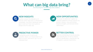 www.robertwinters.nl
4
NEW INSIGHTS
Big data analysis has allowed us to
discover which days were in demand but
unavailable, how often individuals read a
given email, and how much patience
people have for video ads.
NEW OPPORTUNITIES
The power of additional insights has
unlocked additional revenue streams via
product creation, new partnerships
based on insights, and demand-driven
optimisation.
PREDICTIVE POWER
Having thousands of events per
customer allows us to know what to say,
when to say it, and how to say it on an
individual level.
BETTER CONTROL
Real time monitoring of events provides
faster identification of service failures
and risk identification, reducing the risk
of negative customer experiences.
What can big data bring?Architecting for real-time big data analytics
 