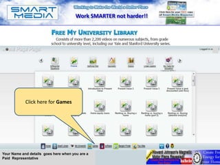 Work SMARTER not harder!!




                                                                   A




            Click here for Games




Your Name and details goes here when you are a
Paid Representative
 