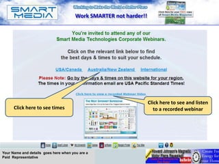 Work SMARTER not harder!!




                                                                   Click here to see and listen
      Click here to see times                                         to a recorded webinar




Your Name and details goes here when you are a
Paid Representative
 