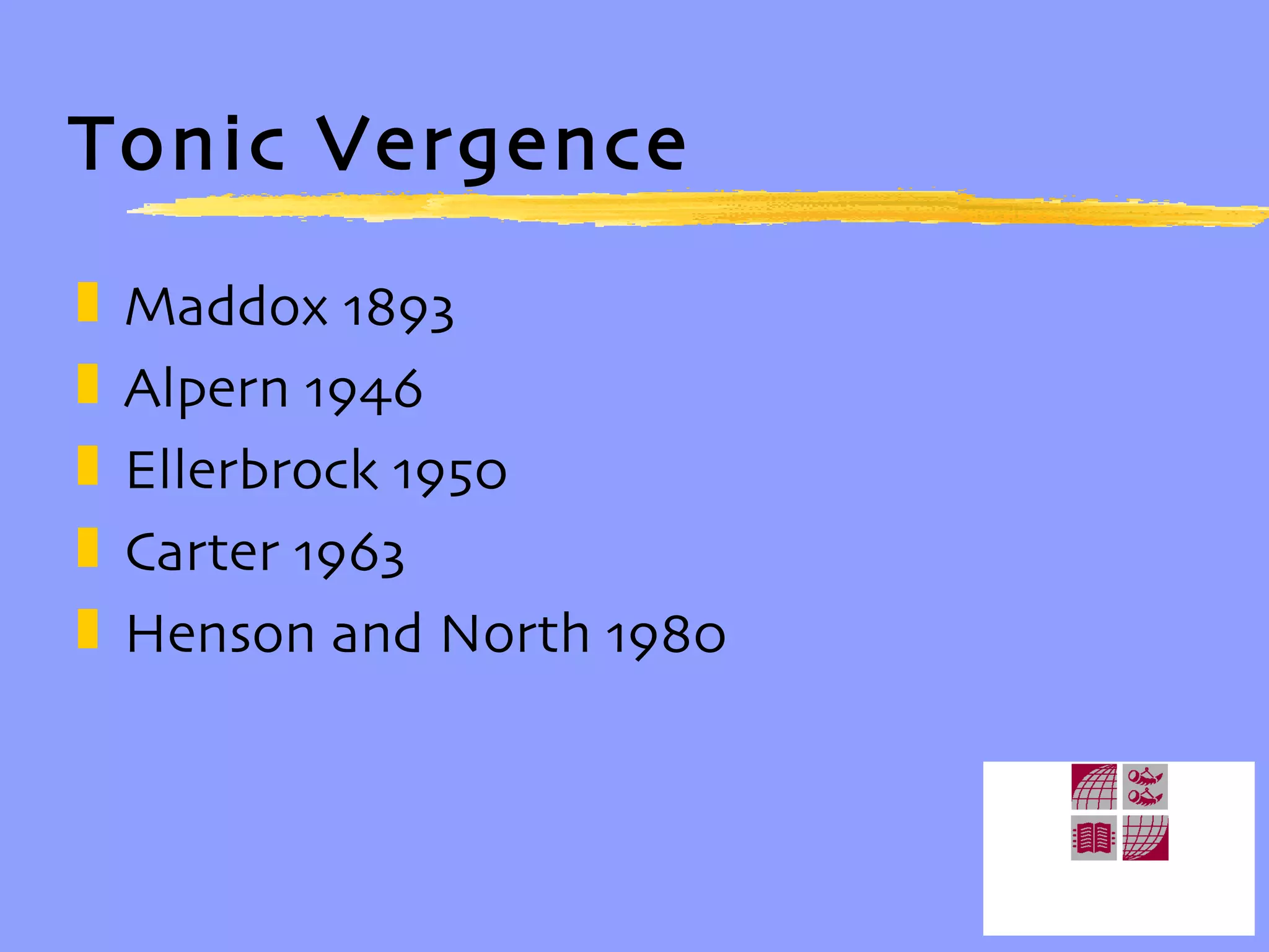 Tonic Vergence Maddox 1893 Alpern 1946 Ellerbrock 1950 Carter 1963 Henson and North 1980