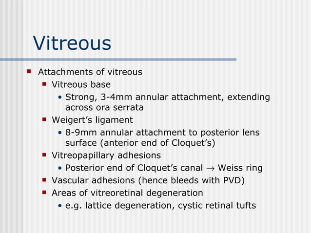 DISORDERS OF THE VITREOUS AND RETINAL DETACHMENT | PPT | Eye and Vision ...